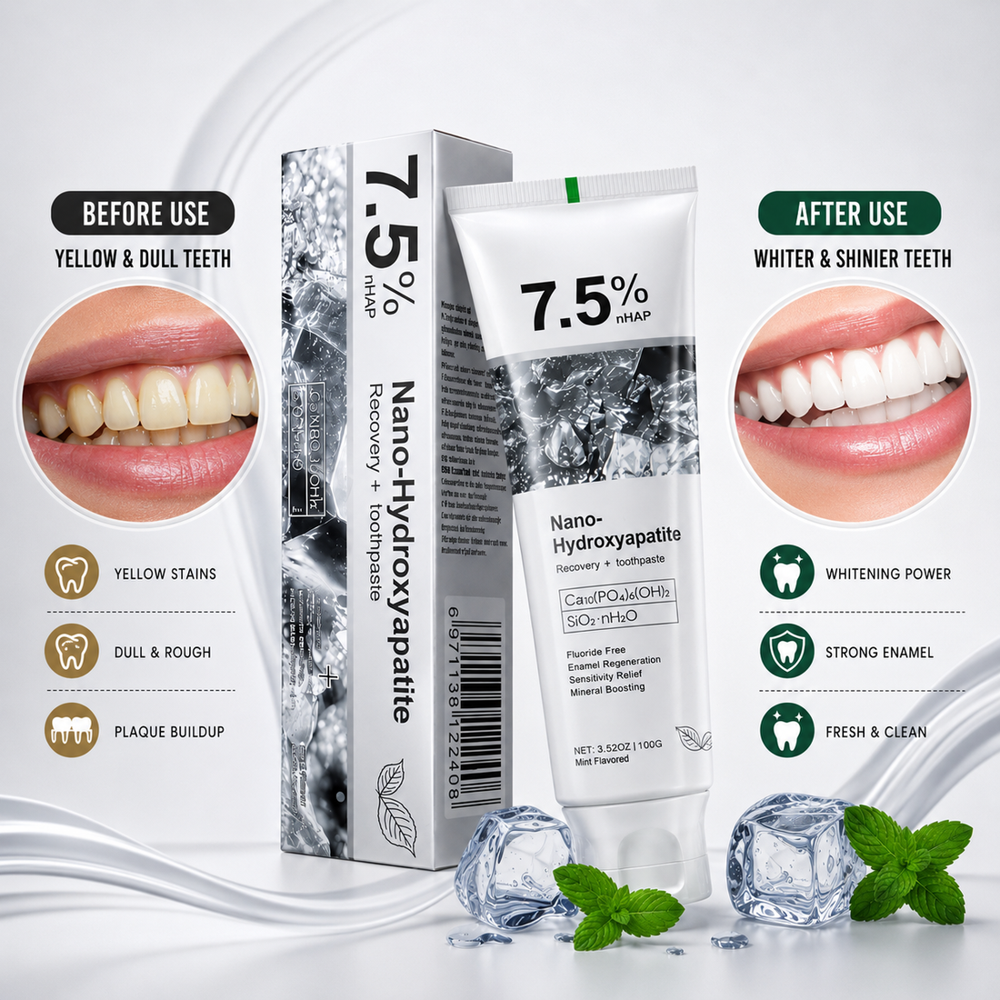 7.5% Nano Hydroxyapatite Whitening Toothpaste | Enamel Care & Fresh Breath